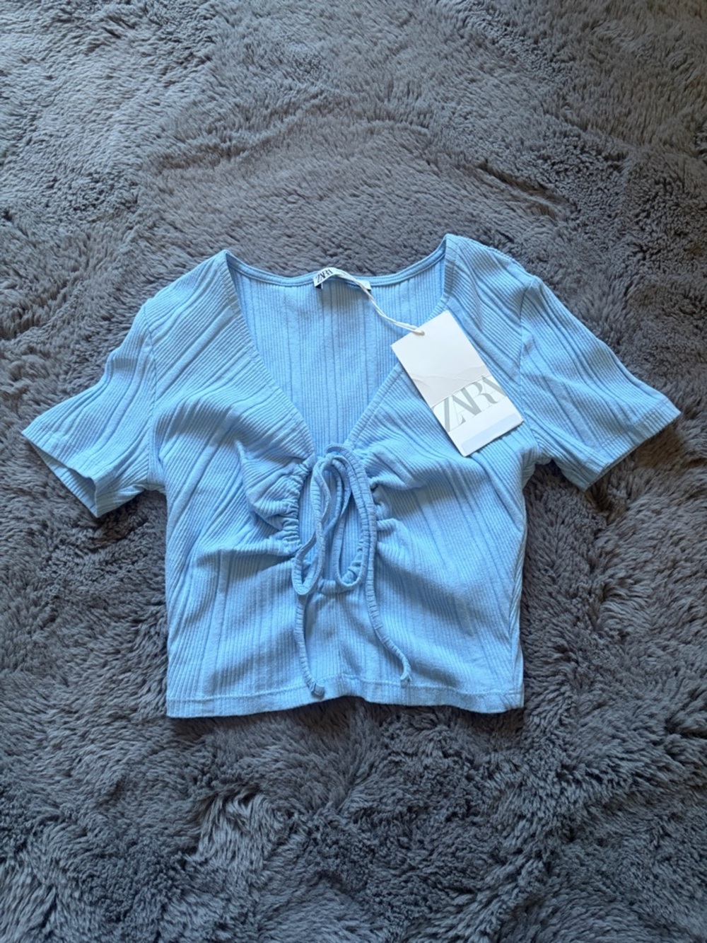 Zara Baby Blue Knit Crop Top NWT